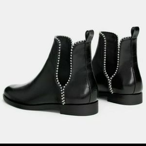 Like New Zara flat cut out studded black ankle boot